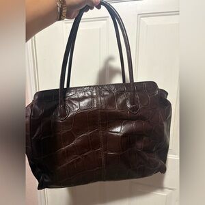 ANTONIO MELANI Dark Brown Croc-Embossed Satchel